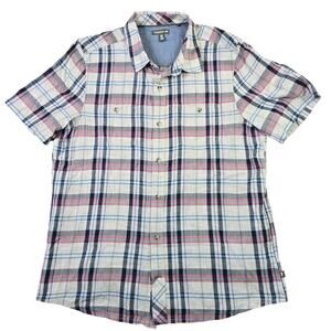 Toad & Co Smythy Button Shirt Men's Medium Plaid‎ Organic Cotton Gray Blue Red
